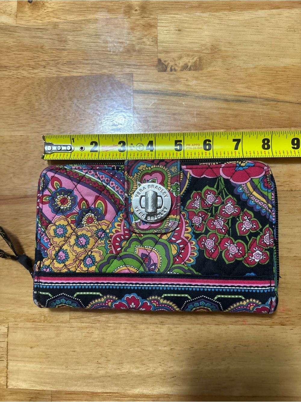 Vera Bradley Black Multi Floral Paisley Zip Wallet with Turn-Lock